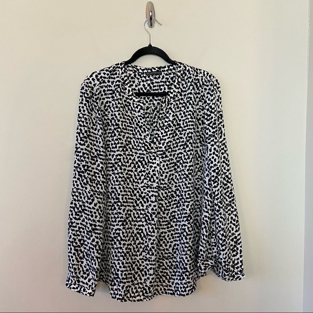 Adrianna Papell-Spotted Black & White Lightweight Button Down